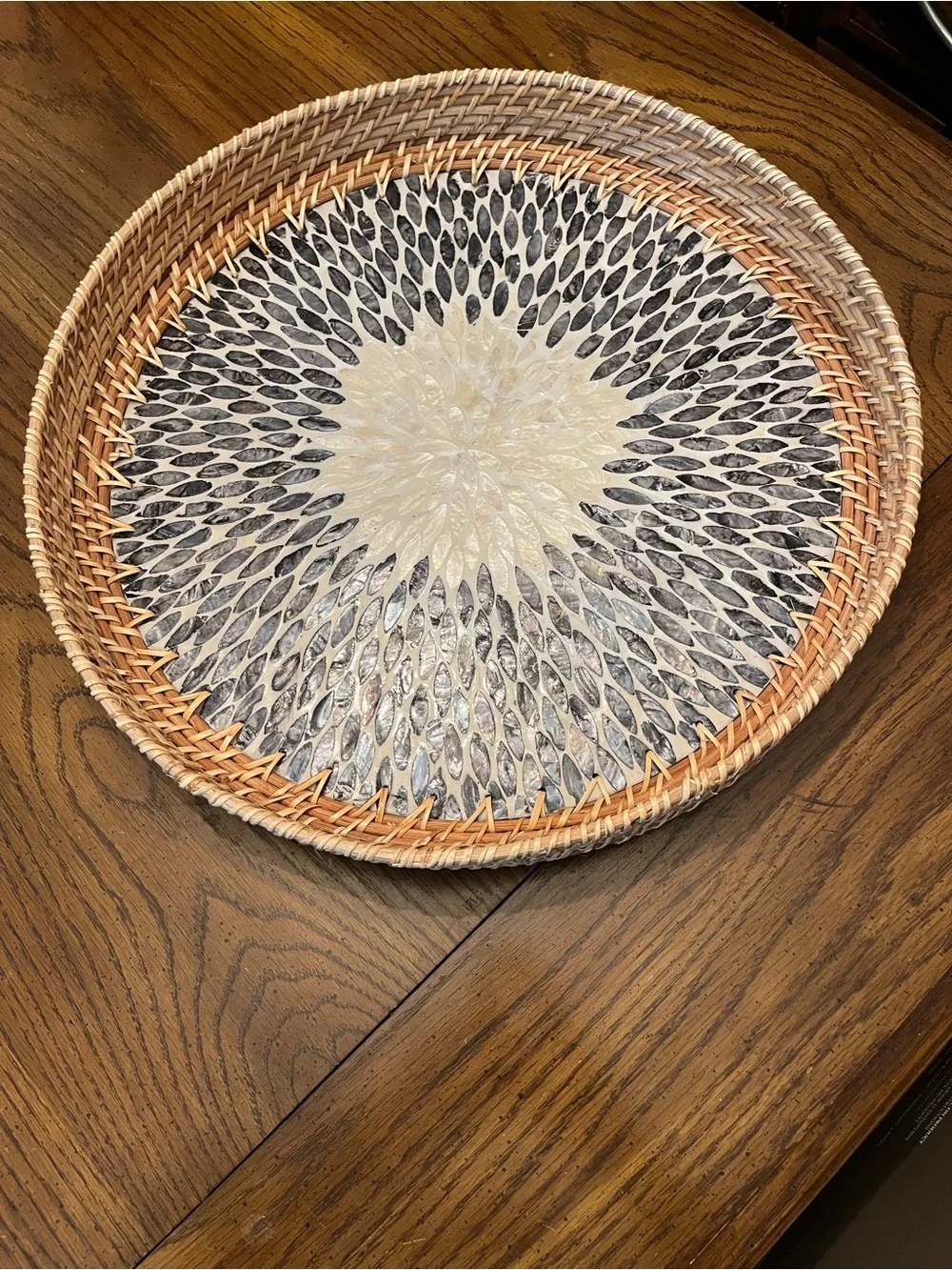 Rattan mother of pearl inlay‎ serving tray